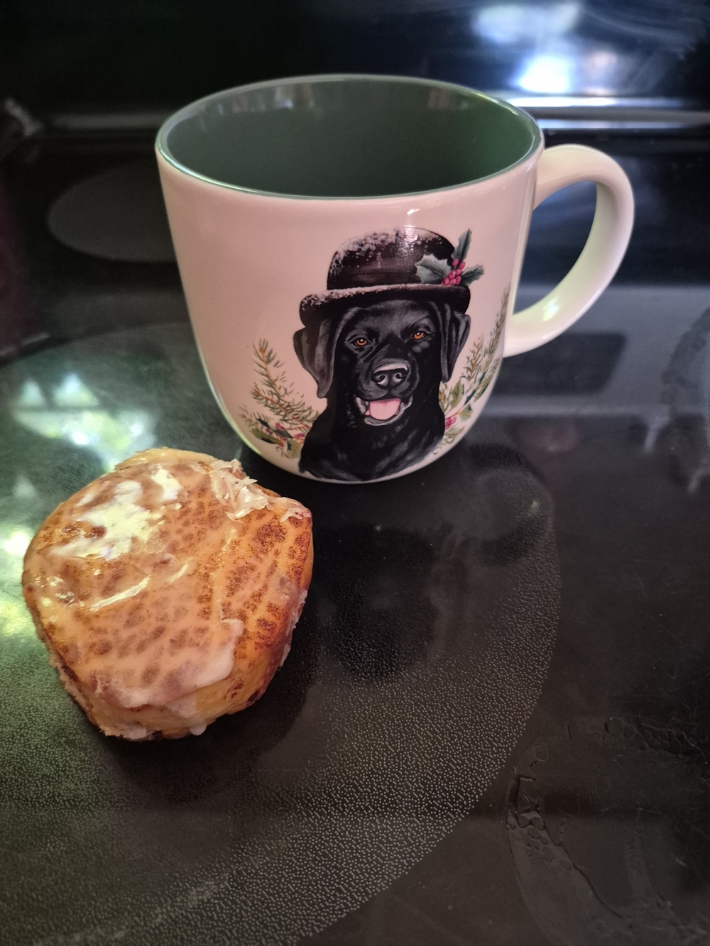 Williams Sonoma Black Lab Ceramic Dog Print Mug - White with Dark Green Interior
